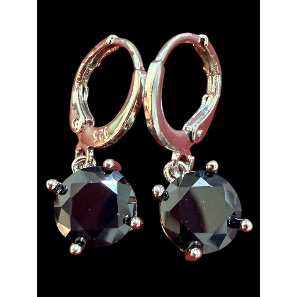 925 Stamped Silver Plated Black Onyx Color Crystal Earrings